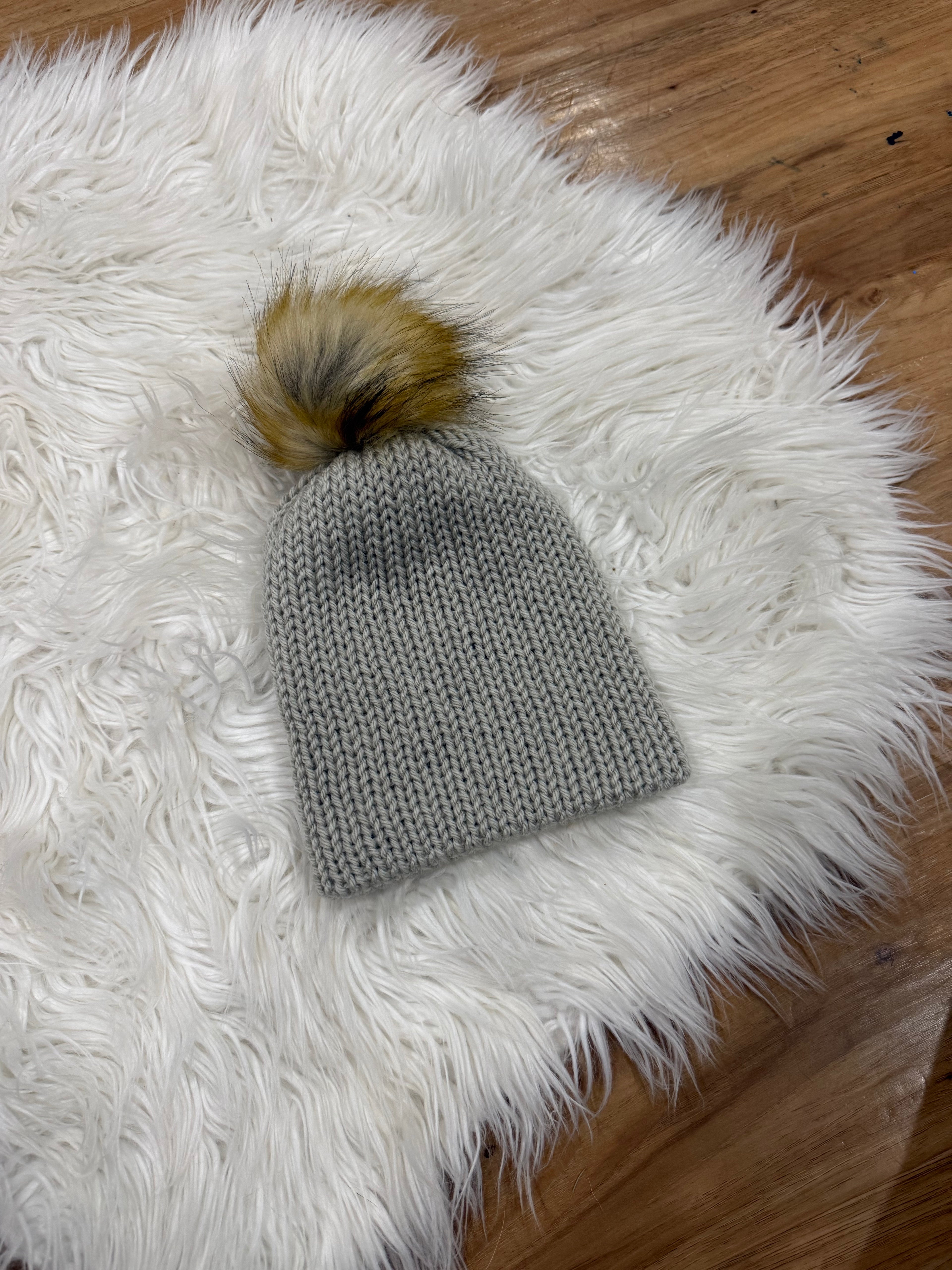 Gray Pom Baby Beanie