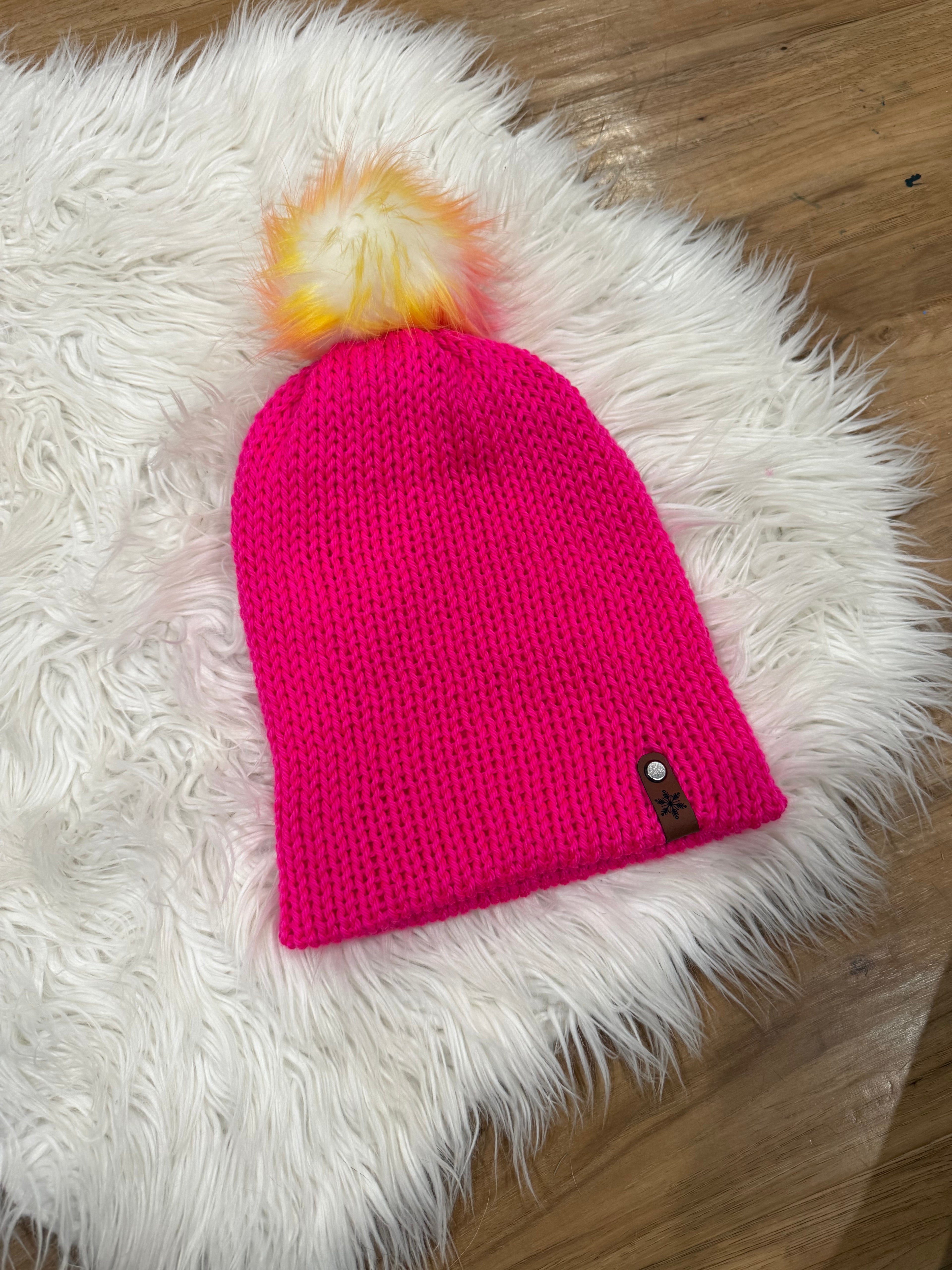 Neon Pink Pom Beanie